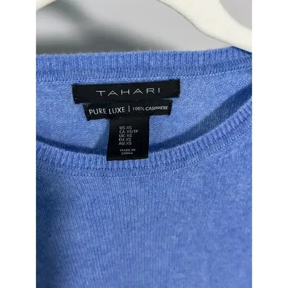 203 Tahari Pure Luxe 100% Cashmere Sweater Blue Long Sleeve Women’s XS - Picture 2 of 5
